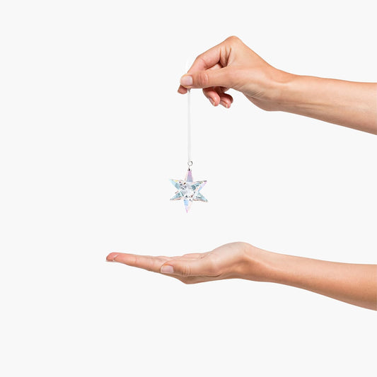 SWAROVSKI Shimmer Star Ornament, Medium, Multicolored Swarovski Crystals on White Satin Ribbon, Part of the Classic Collection