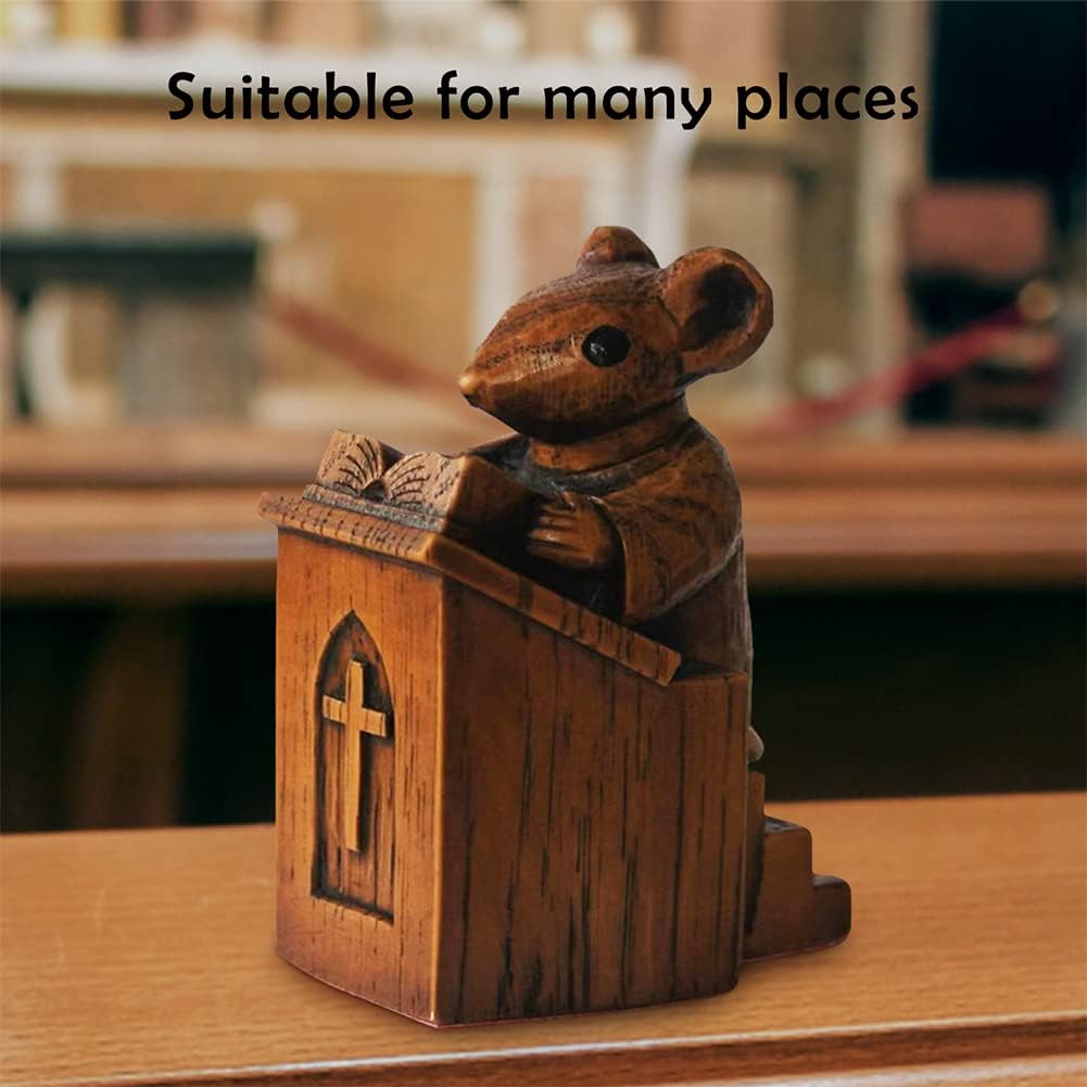 Yuhoo Church Mouse Statue, Wooden Church Mouse in The Pulpit Collectible Figurine for Home and Office Desktop Decor, Mouse Ornament On The Pulpit Sculpture for Home Outdoor Garden Decor