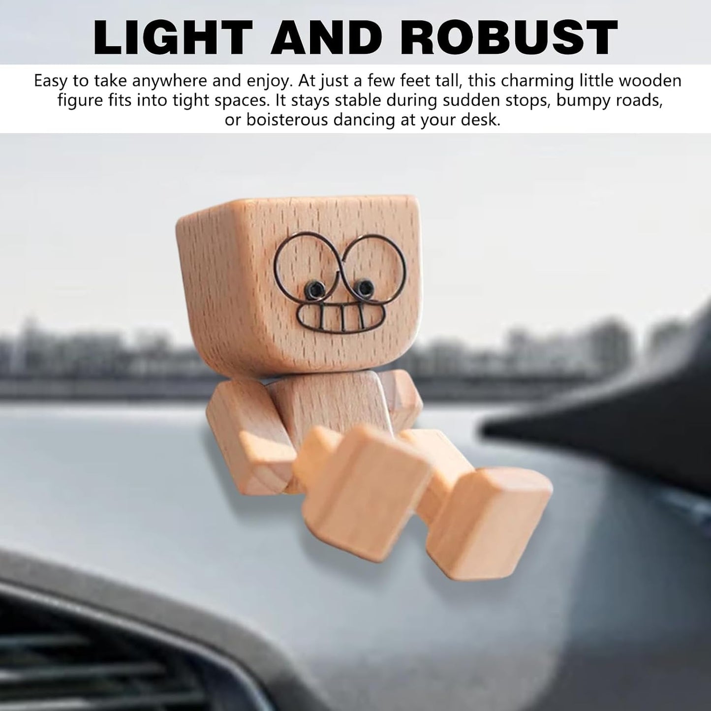 Shaking Wooden Man, Shaking Wooden Man Figurine for Car Dashboard with 12PCS, Funny Cars Ornaments Wood Desktop Decor,Car Dashboard Accessories and Desk Decoration
