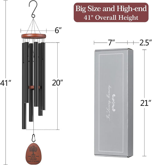 Sympathy Memorial Wind Chimes for Loss of Loved One,41 inch Large Wind Chimes Outside Deep Tone,Ideal Memorial/Bereavement/Sympathy Gift for Condolence and Funeral (Black)