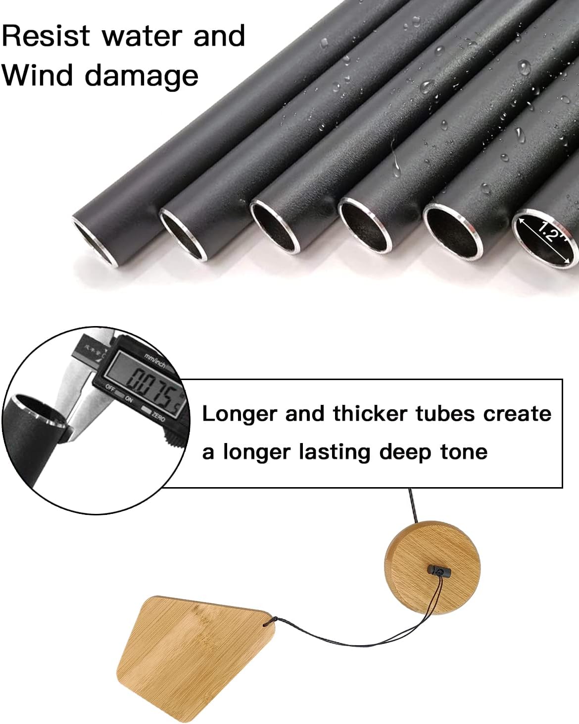 Memorial Wind Chimes 30 inch Black Deep Tone Sympathy Gift Patio Porch Home