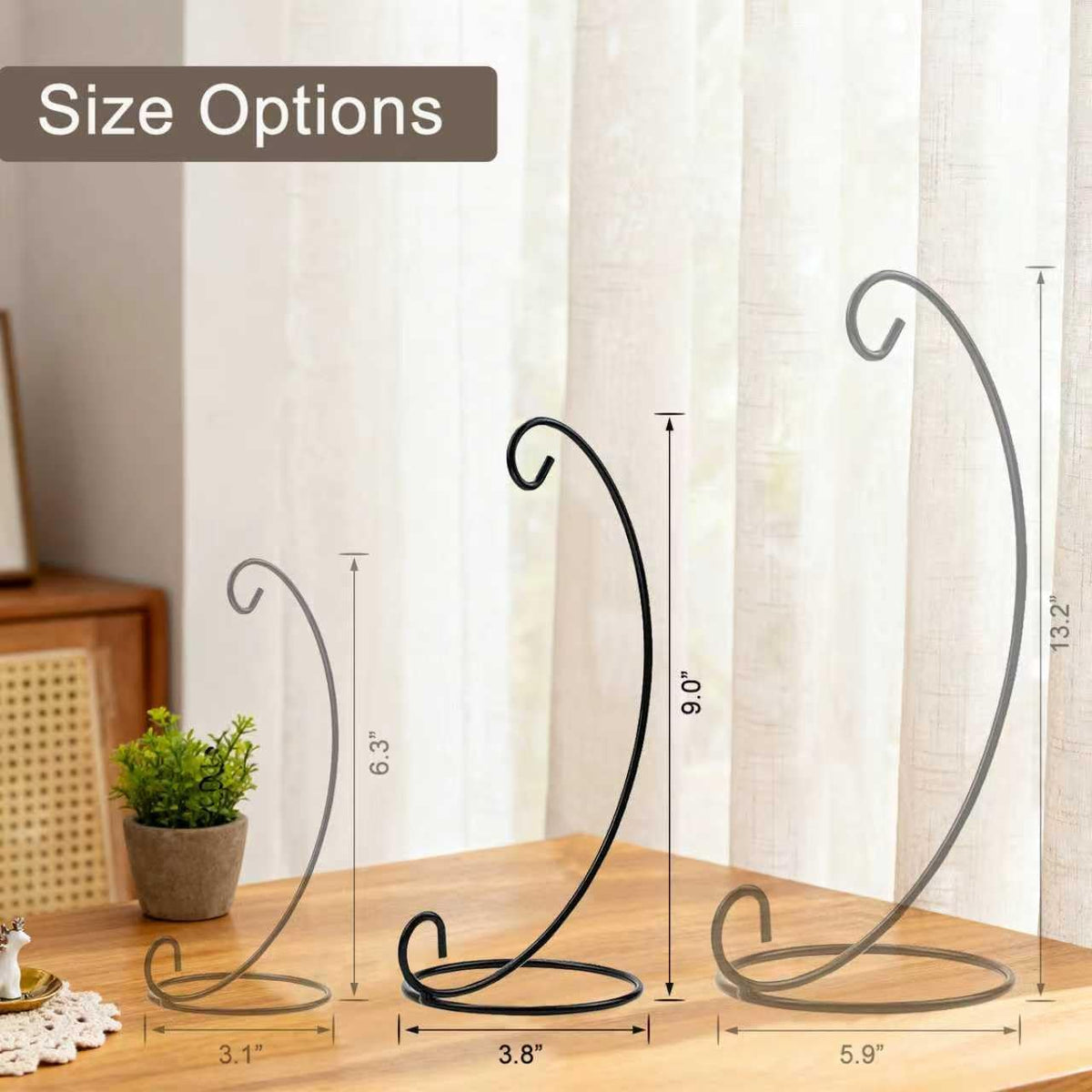 9in Ornament Display Stand, Air Plant Holder, Terrariums Hanger, Black Iron Wire Hanging Hook for Christmas Halloween Decoration, Glass Crystal Witch Ball, Home Party Decor Art Craft Fair