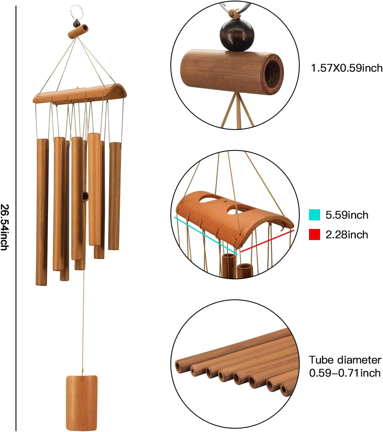 VIREKM Bamboo Wind Chimes for Outside,Decorations for Patio Porch