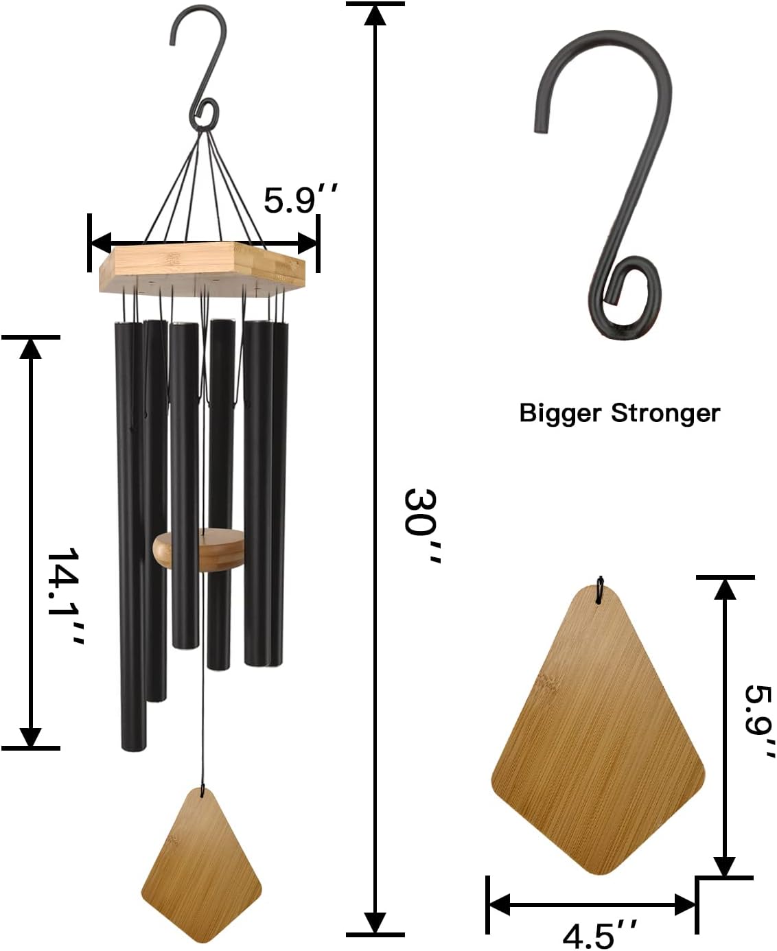 Memorial Wind Chimes 30 inch Black Deep Tone Sympathy Gift Patio Porch Home
