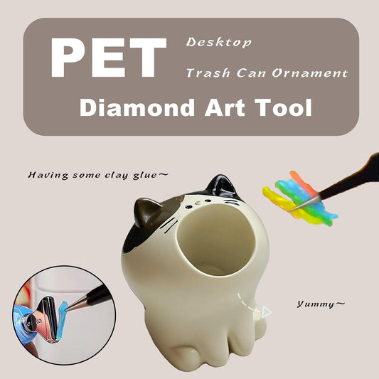 LINFANG Diamond Art Tool Desktop Trash Can Ornament Cute Tool, Diamond Painting Accessories, Diamond Art Kit for Adults, Creative Mini Garbage Can, Small Storage | Ideal for Diamond Work (Cat)