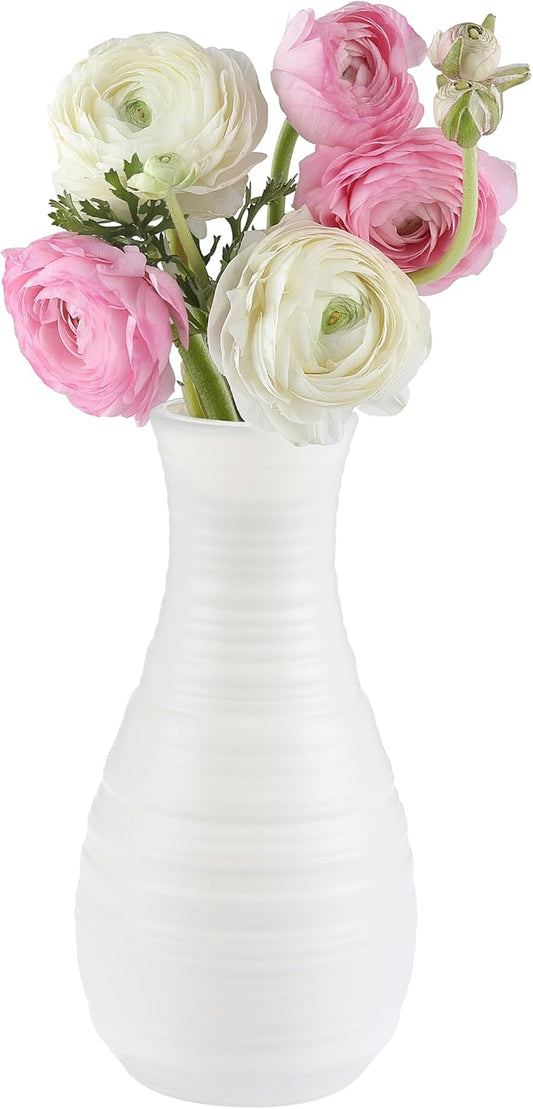 White Plastic Flower Vase, Ceramic-Look Decorative Vase for Flowers
