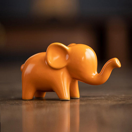 OwMell Good Luck Elephant Decor for Home, Ceramic Elephant Statue Figurine