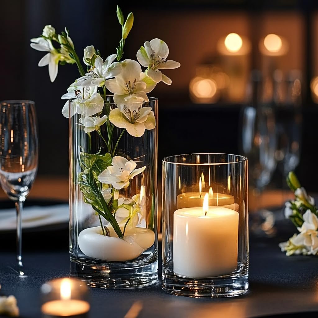 Glass Cylinder Vase Set of 18 for Centerpieces, 4,4.7,6 inch Tall Clear Vase Floating Candle Holder for Wedding Table Home Décor and Party