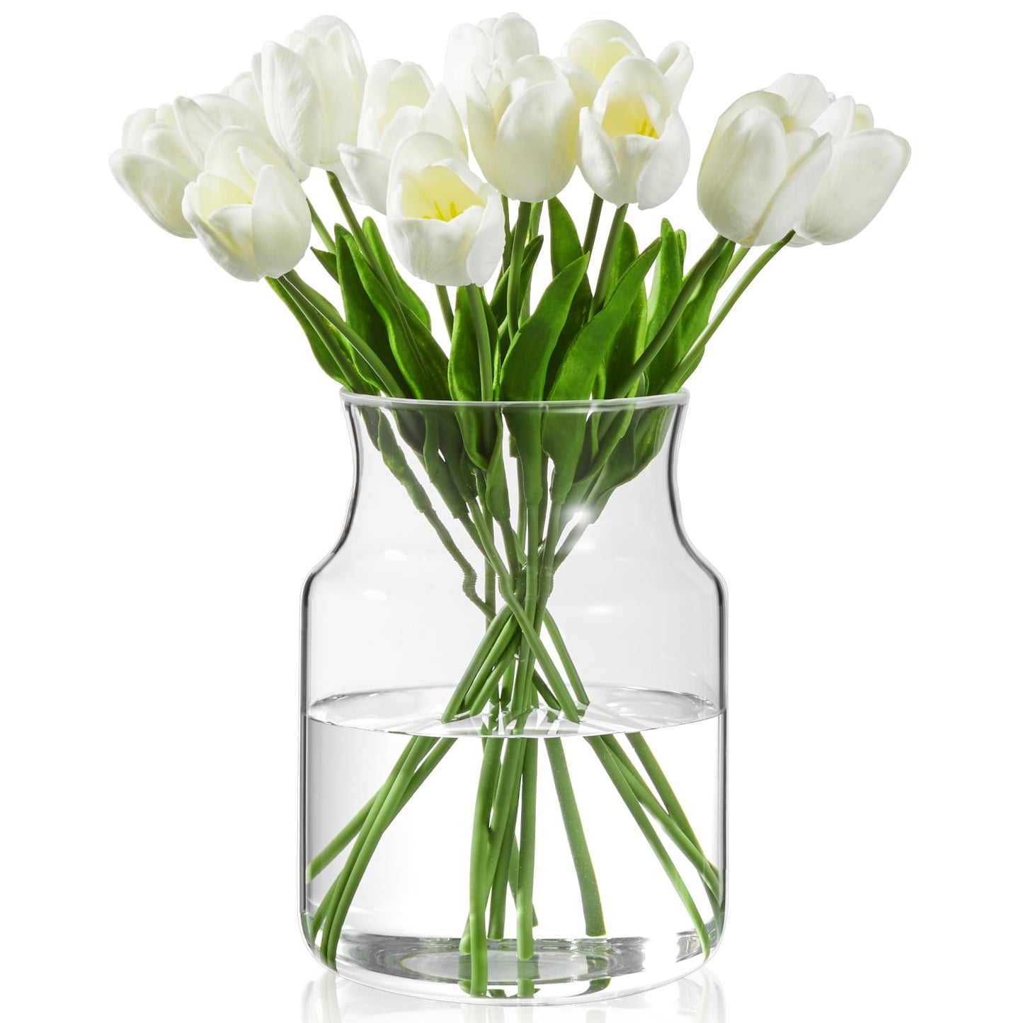 Clear Glass Vase, Large Flower Vase, 8-inch Glass Flower Vase for Plants, Wide Mouth Vase for Home, Wedding, Living Room, Dining Table