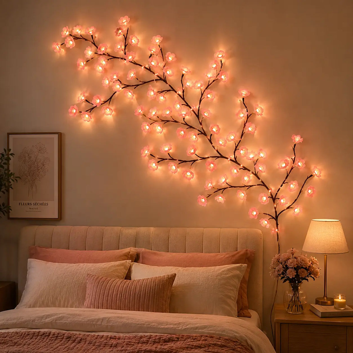 LED Cherry Blossom Tree Branch Fairy Lights - DIY Flexible Bendable LED Vines Garland, Wireless Remote, Indoor Decorative Romantic Floral Wall Lighting, Home Room Decor, Boujee Home Accessories, Duct Tape Compatible for Bedroom Wedding Gifts