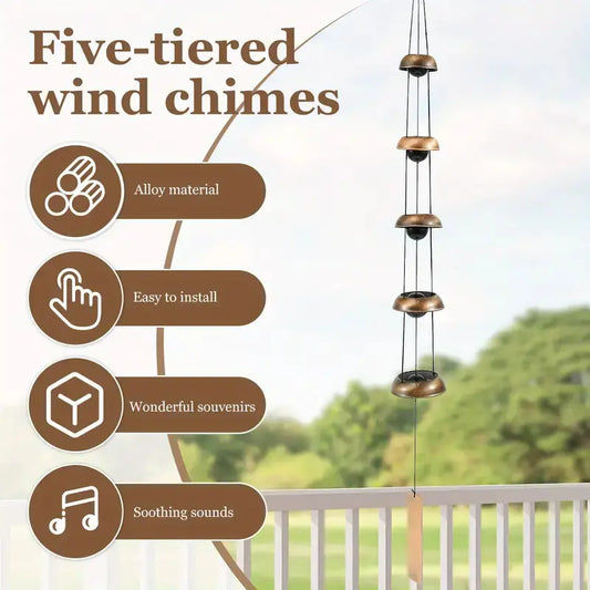 Metal Pagoda Wind Chimes - Copper Feng Shui Japanese-Style Hanging Bells, Outdoor Landscaping Decor for Garden, Patio,  memorial wind chime Gift