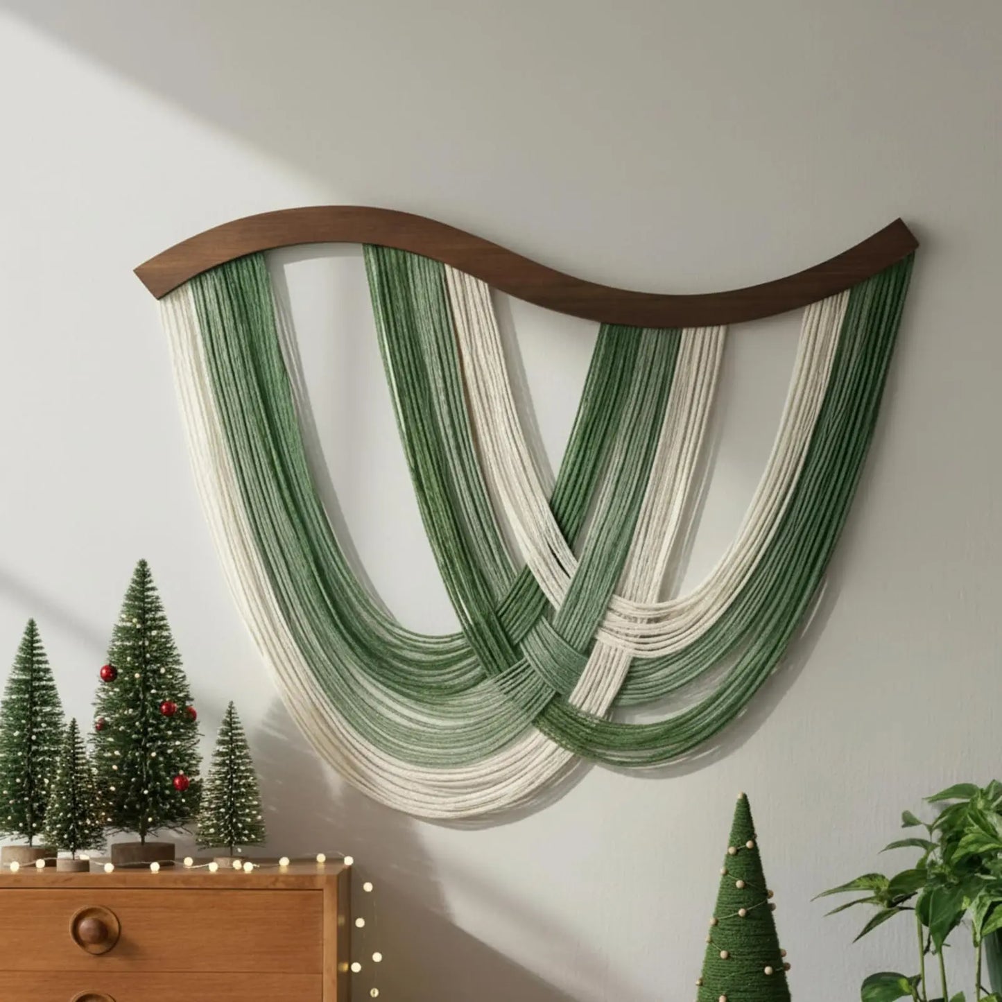 Cotton Lightweight Hangable Macrame Wall Hanging - Handmade Dip-Dyed Woven Tapestry, Wooden Boho Wall Decor (Sage Green Neutral Modern) for Bedroom, Living Room, 31.5x23.6in Hanging Home Decor, House Decor