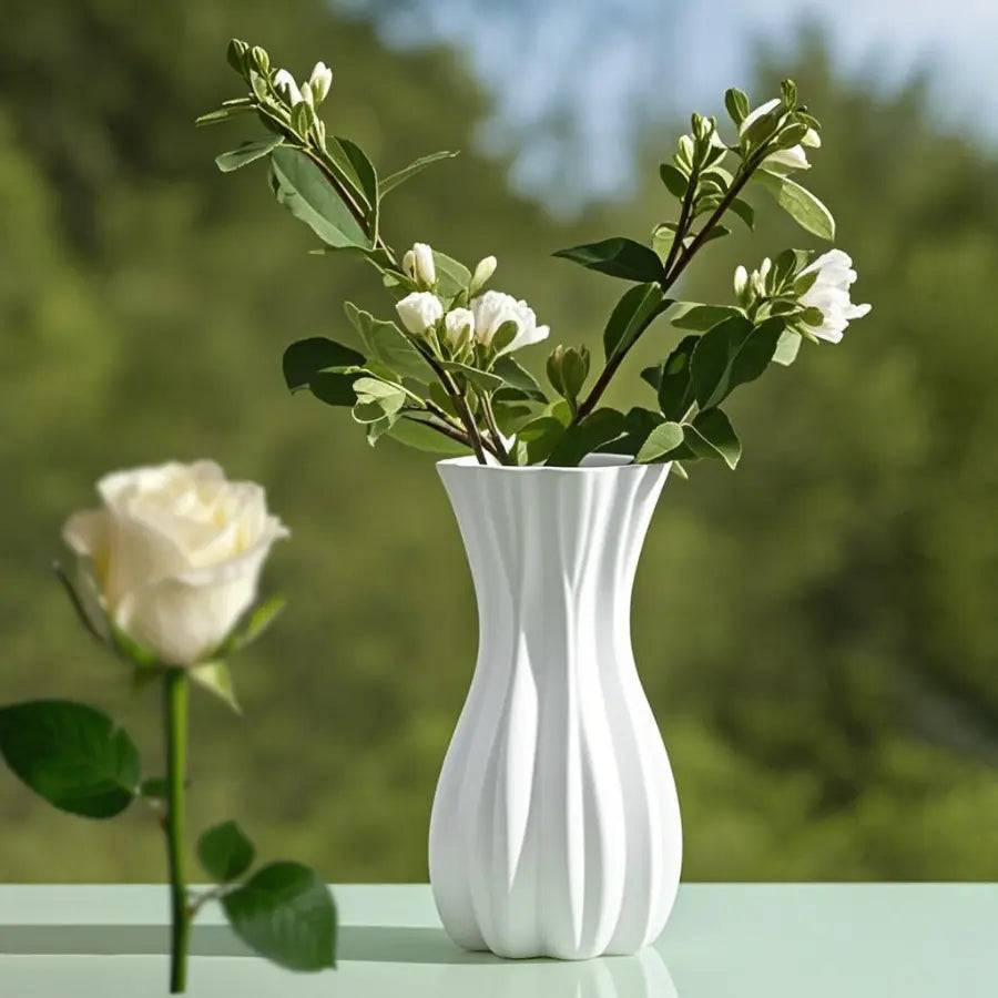 Pleated Vase 7in/9in -, Flower Arrangement Vase, Decorative Flower Vase, Shatterproof Matte Lightweight, Kids Room Safe for Flower Arranging, Faux Ceramic Outdoor Picnic, Entryway Desk Decor, Home Decorative Vase, Vase for Flowers