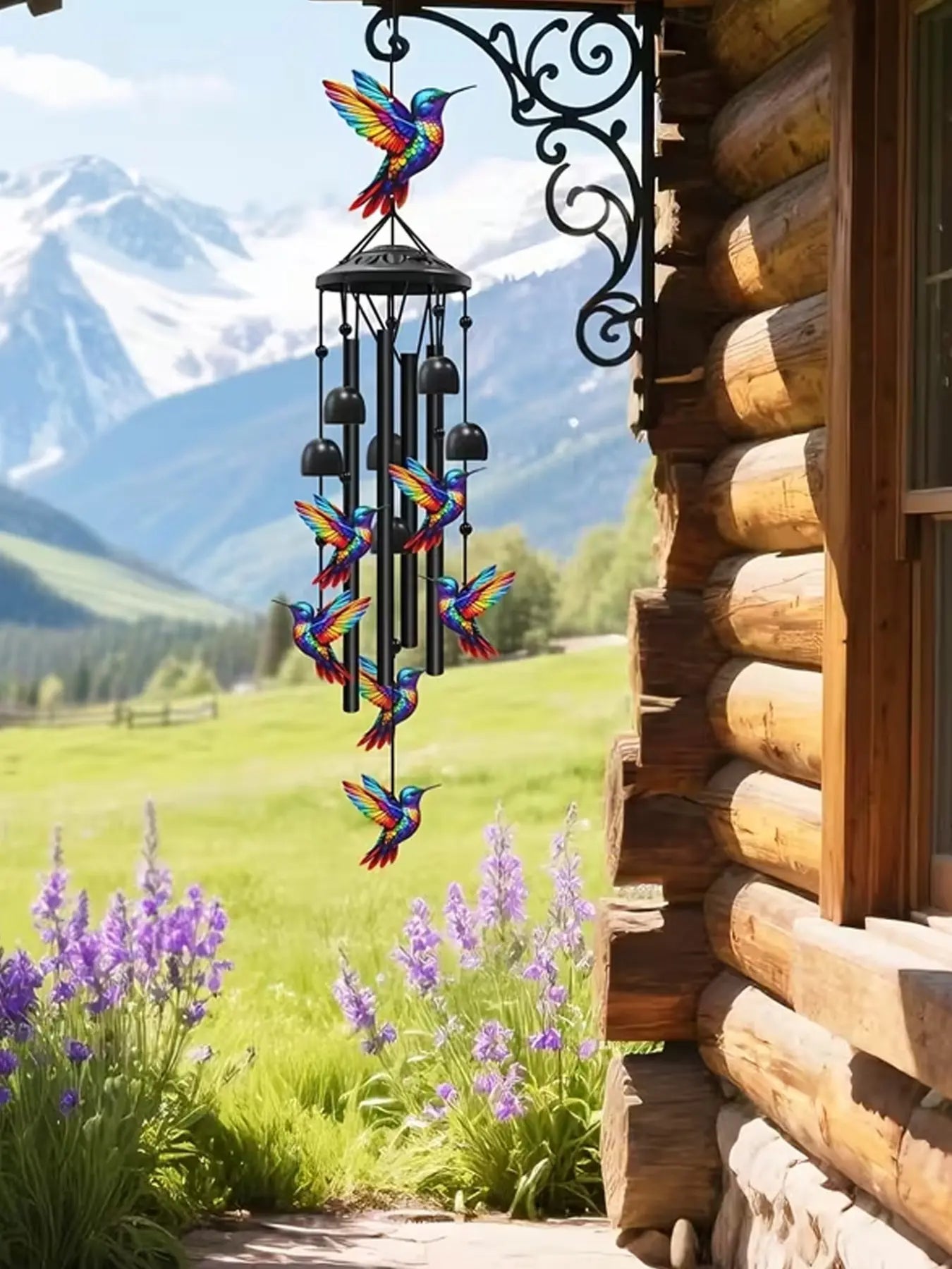 36-Inch Outdoor Hummingbird Wind Chime, Metal, Garden Pavilion Decoration, Durable, Gift for Men Women, with Greeting Card