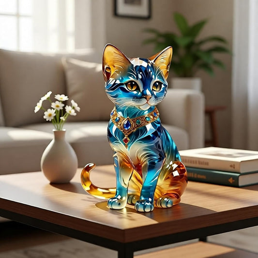 Desktop Ornament, Acrylic Fairy Tabletop Decoration, 2D Flat Elf Desktop Art Statue, Creative Decoration for Home Table Top Bedroom Living Room Study Room Office Decor (Blue-Cat)