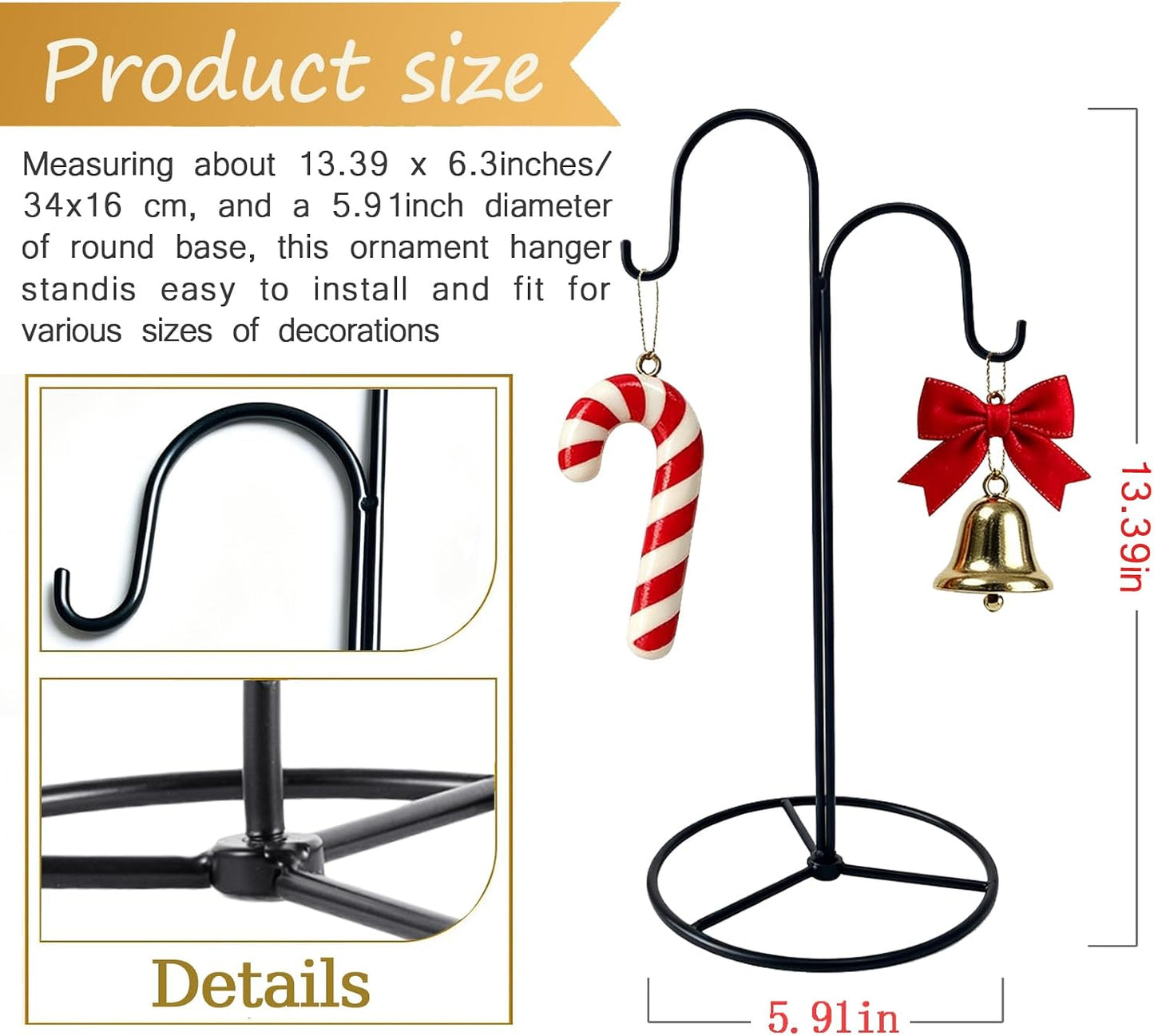 Ornament Display Stand Iron Double Curved Hooks Holder for Christmas Decor