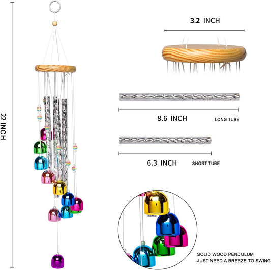 Colorful Wind Chimes for Outside with 4 Aluminum Tubes Comes with 11 Bells for Home Garden Yard Patio Decor