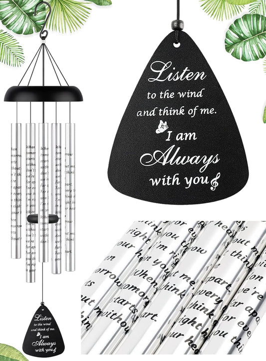 Fabuday 32'' Sympathy Wind Chimes Memorial Gift for Loss of Loved One Black