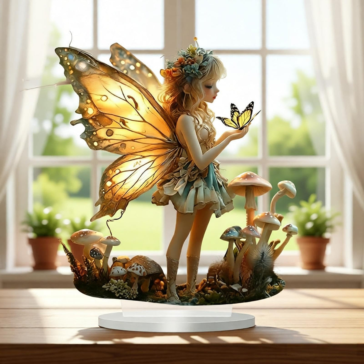 Desktop Ornament, Acrylic Fairy Tabletop Decoration, 2D Flat Elf Desktop Art Statue, Creative Decoration for Home Table Top Bedroom Living Room Study Room Office Decor (Blue-Cat)