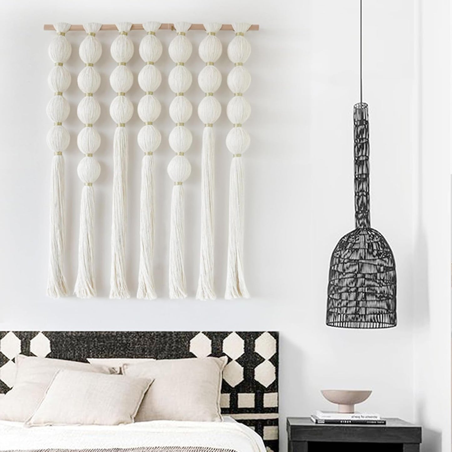 Macrame Wall Hanging Ball Tassels Boho Woven Wall Decor Handmade 27"W*39"L