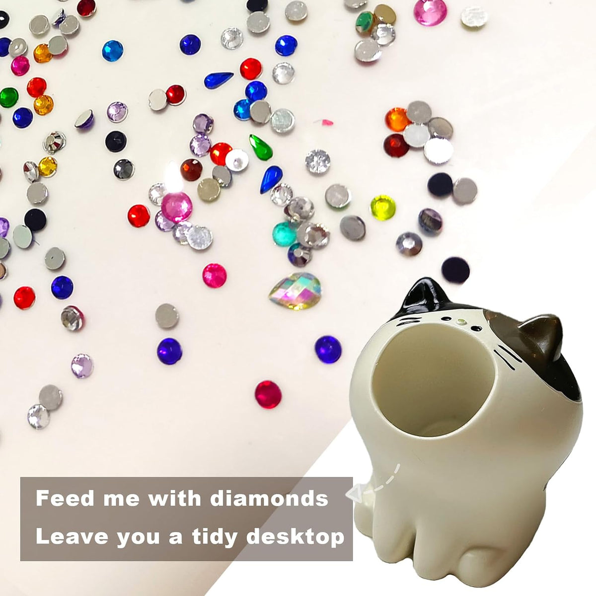 LINFANG Diamond Art Tool Desktop Trash Can Ornament Cute Tool, Diamond Painting Accessories, Diamond Art Kit for Adults, Creative Mini Garbage Can, Small Storage | Ideal for Diamond Work (Cat)