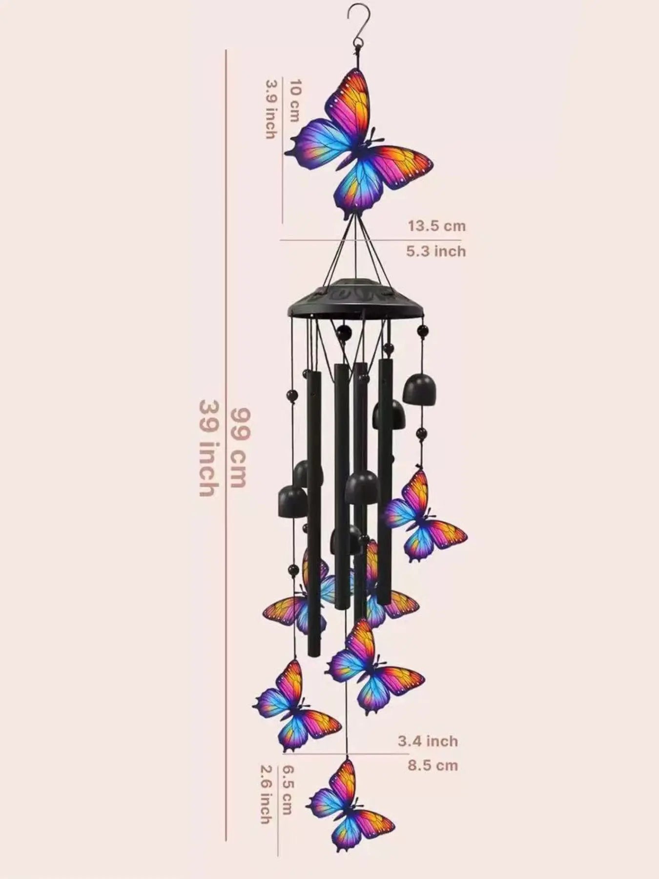 36-Inch Outdoor Hummingbird Wind Chime, Metal, Garden Pavilion Decoration, Durable, Gift for Men Women, with Greeting Card