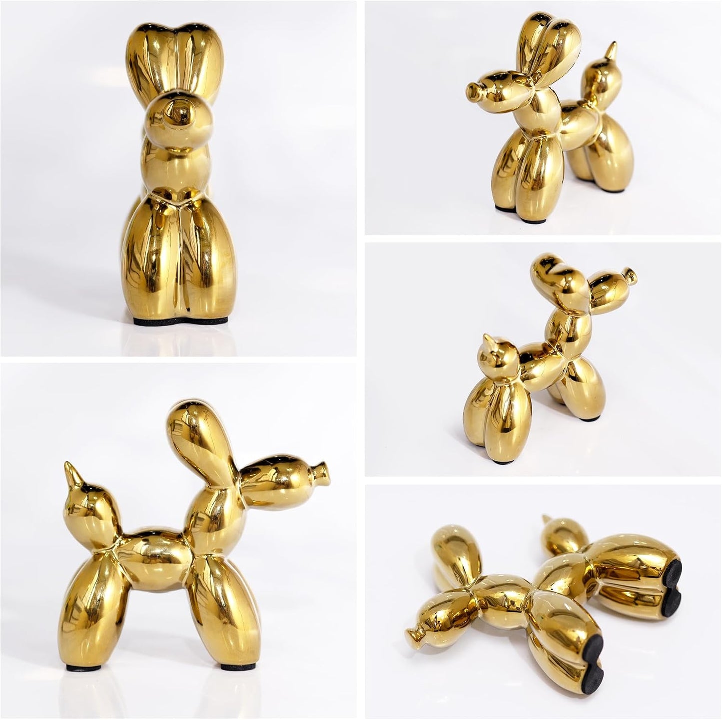 Ceramic Gold Balloon Dog Statue 4.3" Art Decor Sculpture