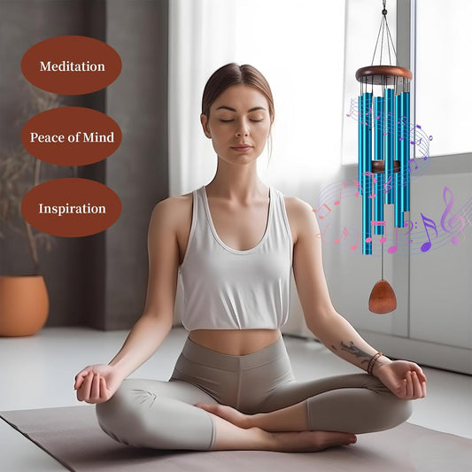 37 Inch Blue Aluminum Wind Chimes, Outdoor Garden
