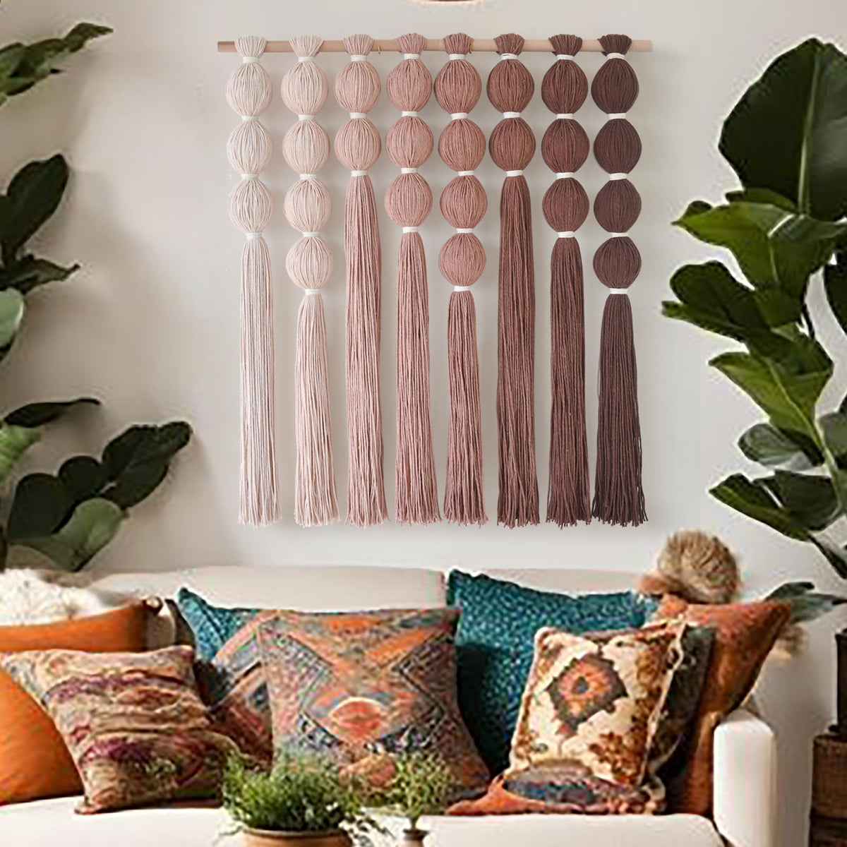 Macrame Wall Hanging Ball Tassels Boho Woven Wall Decor Handmade 27"W*39"L
