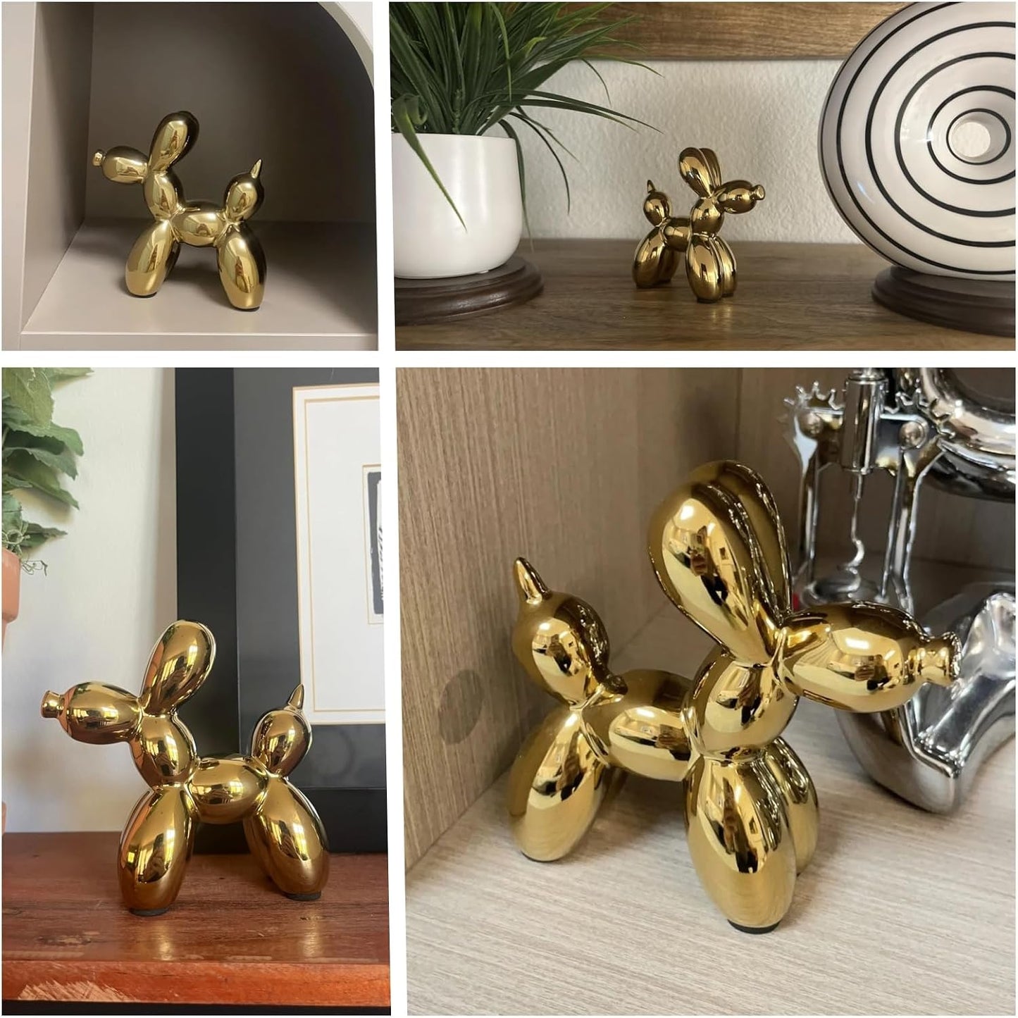 Ceramic Gold Balloon Dog Statue 4.3" Art Decor Sculpture