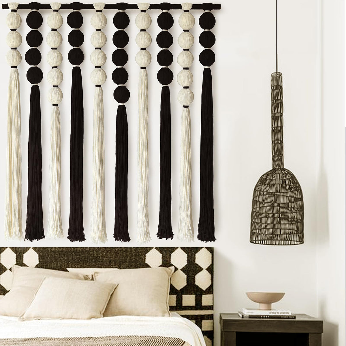 Macrame Wall Hanging Ball Tassels Boho Woven Wall Decor Handmade 27"W*39"L