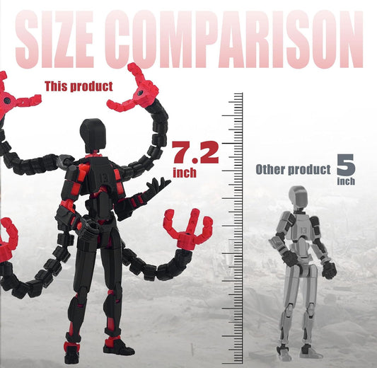 Assembly Completed T 3D Printed Dummy Robot 13 Action Figure Lucky Multi-Articular,Upgraded Tight Joints,Collectors Desktop Ornament Dynamic Modeling (Black Red, 7.2 Inch)