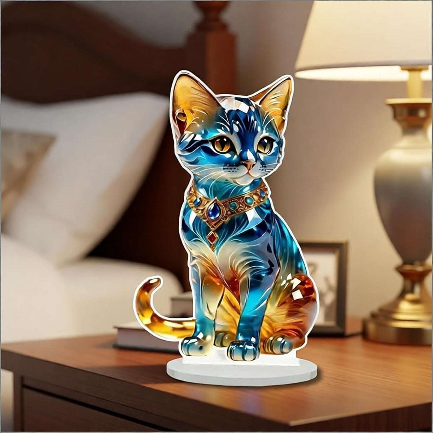 Desktop Ornament, Acrylic Fairy Tabletop Decoration, 2D Flat Elf Desktop Art Statue, Creative Decoration for Home Table Top Bedroom Living Room Study Room Office Decor (Blue-Cat)
