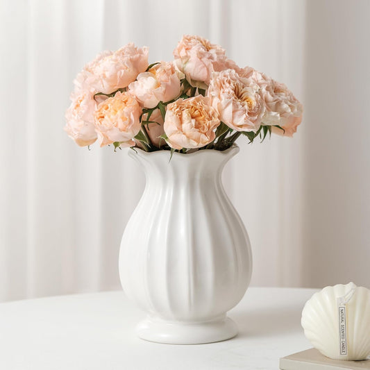 White Ceramic Vase, 7.8 Inch Flower Vase Home Decor Modern Decorative Vases