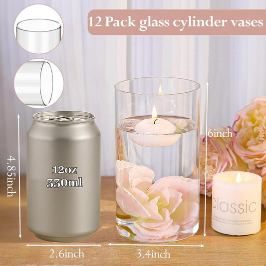 TBWIND 12pcs 6 Inch Clear Glass Cylinder Vases for Centerpieces