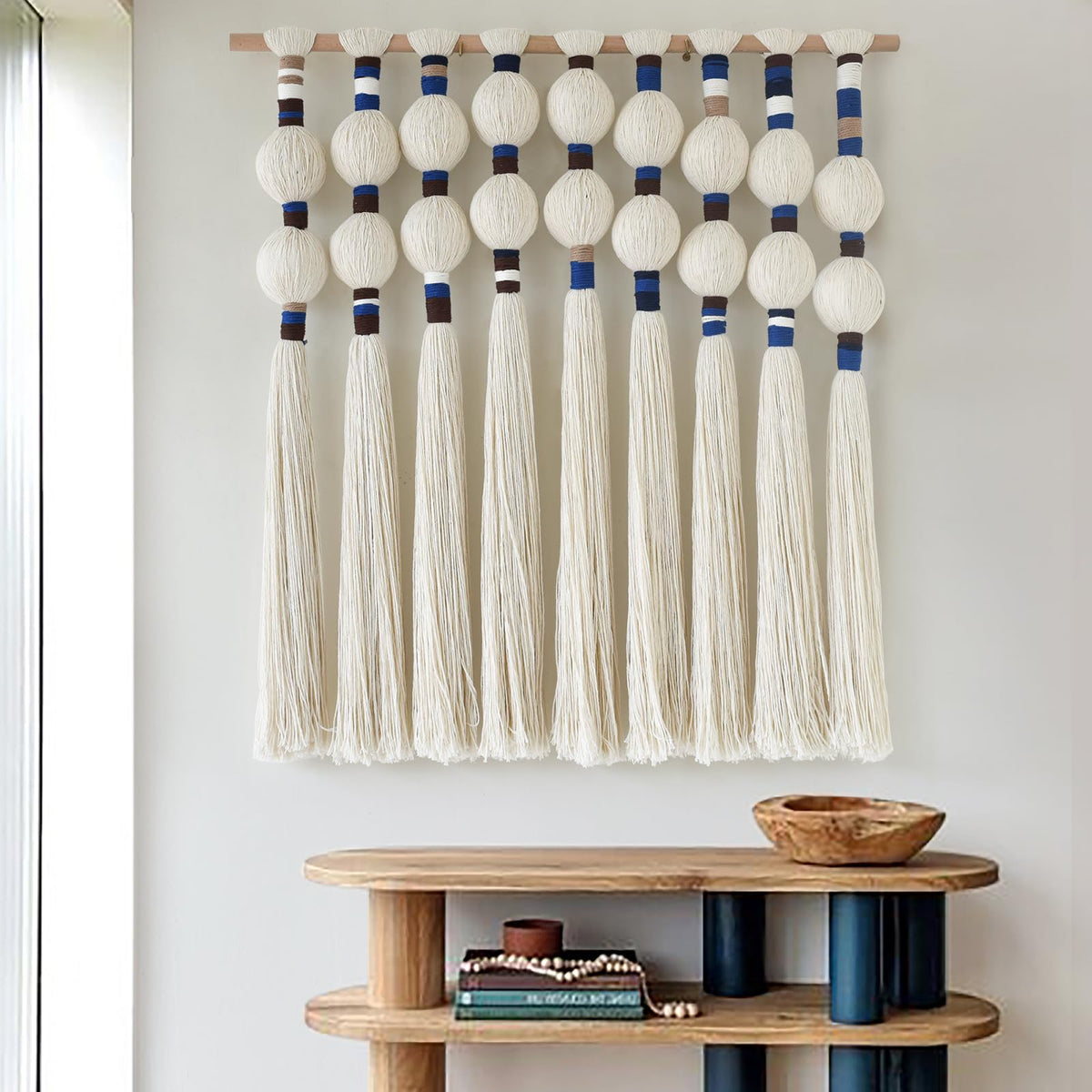 Macrame Wall Hanging Ball Tassels Boho Woven Wall Decor Handmade 27"W*39"L