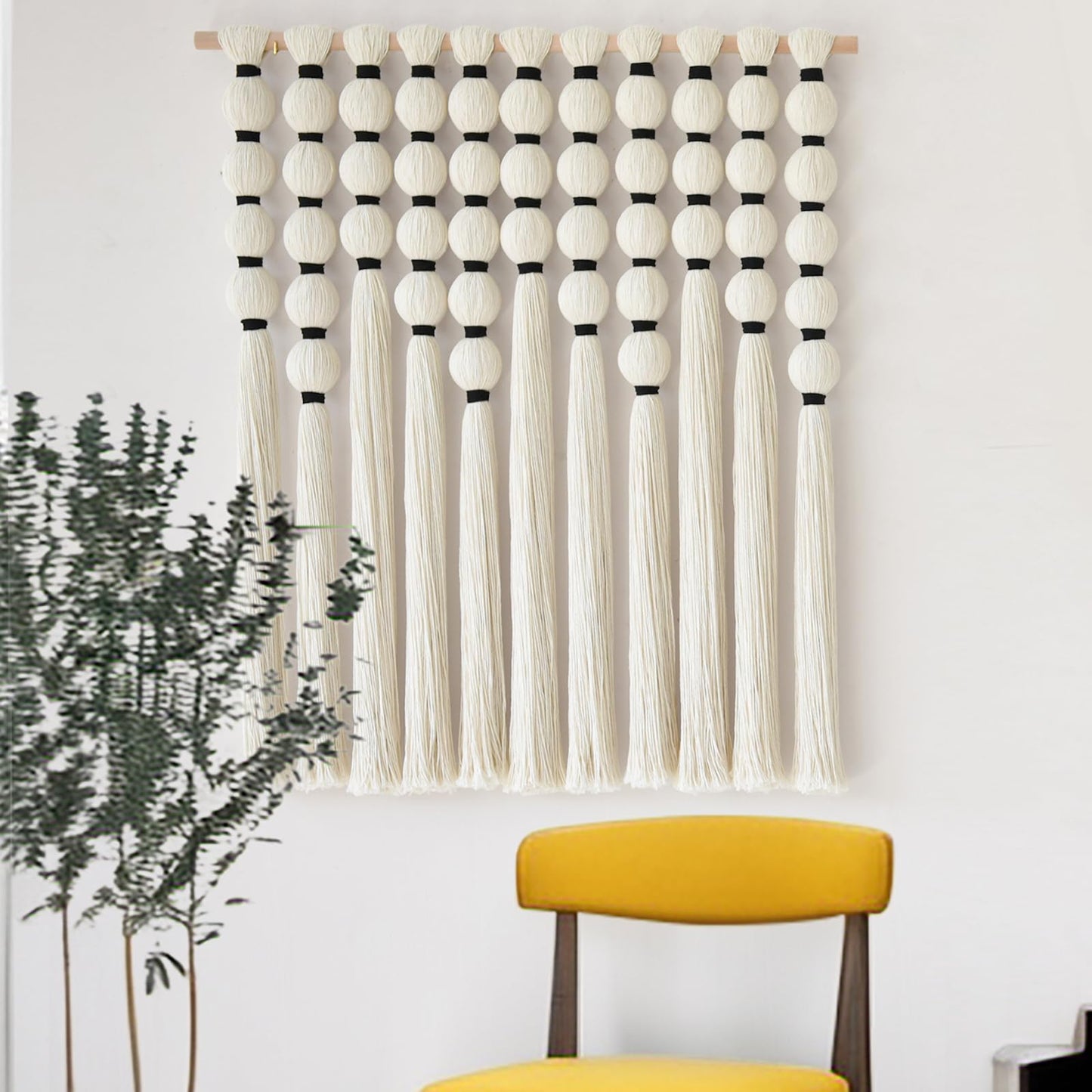 Macrame Wall Hanging Ball Tassels Boho Woven Wall Decor Handmade 27"W*39"L
