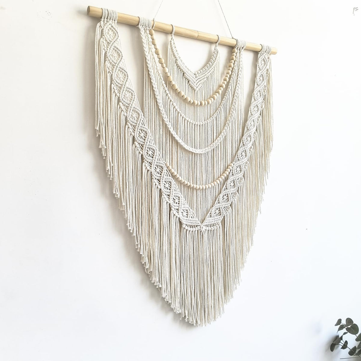 guzhiou Large Macrame Wall Hanging, 27'' W x 36'' L Boho Art Tapestry Wall Decor for Urban entryway,Living Room,Bedroom Decor, headboard Woven, Big Fiber Art Over Couch (Wood Bead)
