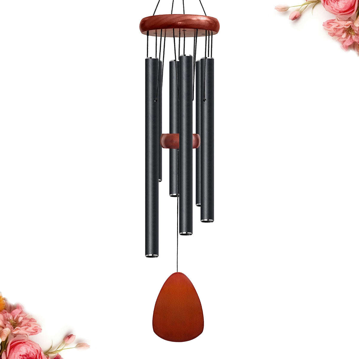 Bursvik 37" Aluminum Wind Chimes for Outside(Black), Patio Zen Decor Gift