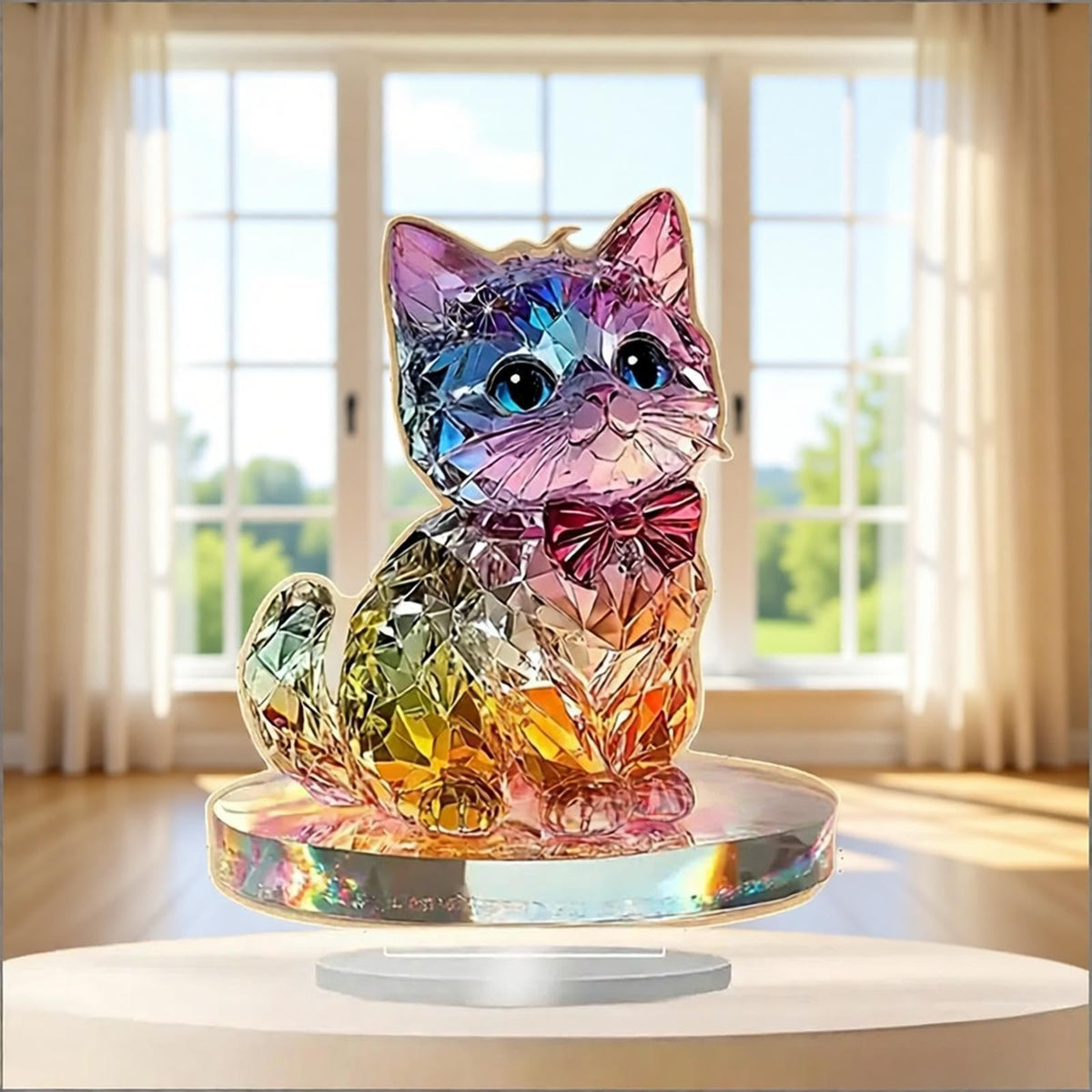 Desktop Ornament, Acrylic Fairy Tabletop Decoration, 2D Flat Elf Desktop Art Statue, Creative Decoration for Home Table Top Bedroom Living Room Study Room Office Decor (Blue-Cat)