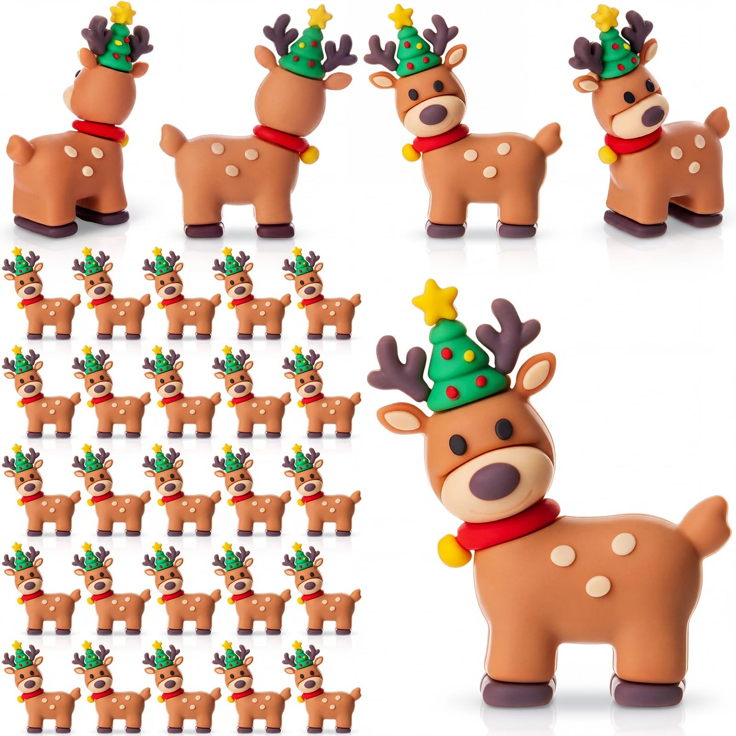 Chunful 25 Pcs Mini Reindeer Figurines Rubber Christmas Deer, Five Style
