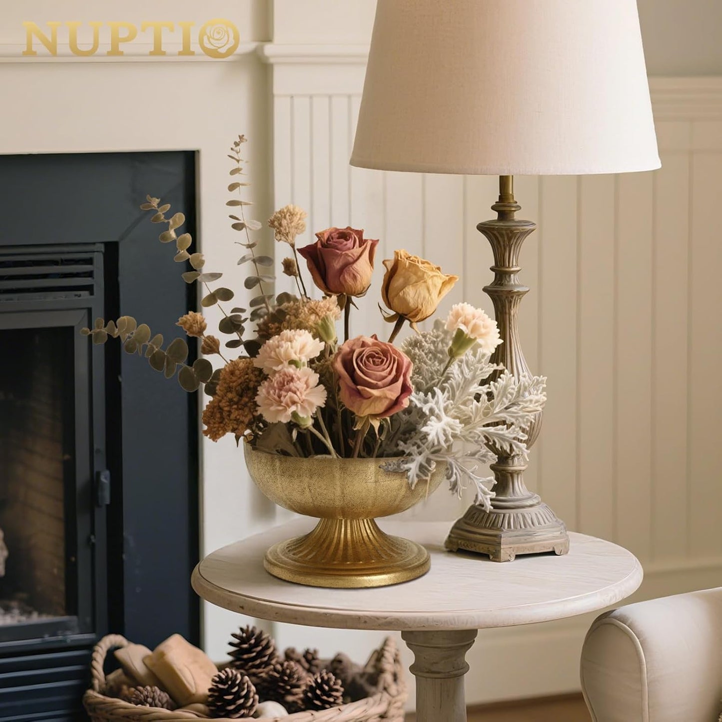 NUPTIO Gold Compote Vase for Centerpiece, 8.5" Wide Opening, 10 Pcs