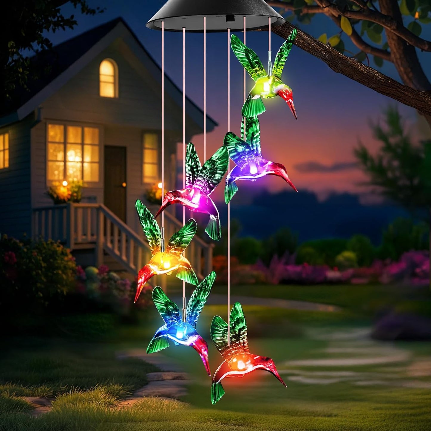 Winzwon Solar Wind Chimes, Christmas Gardening Hummingbird Gifts for Women