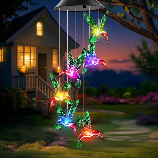 Winzwon Solar Wind Chimes, Christmas Gardening Hummingbird Gifts for Women