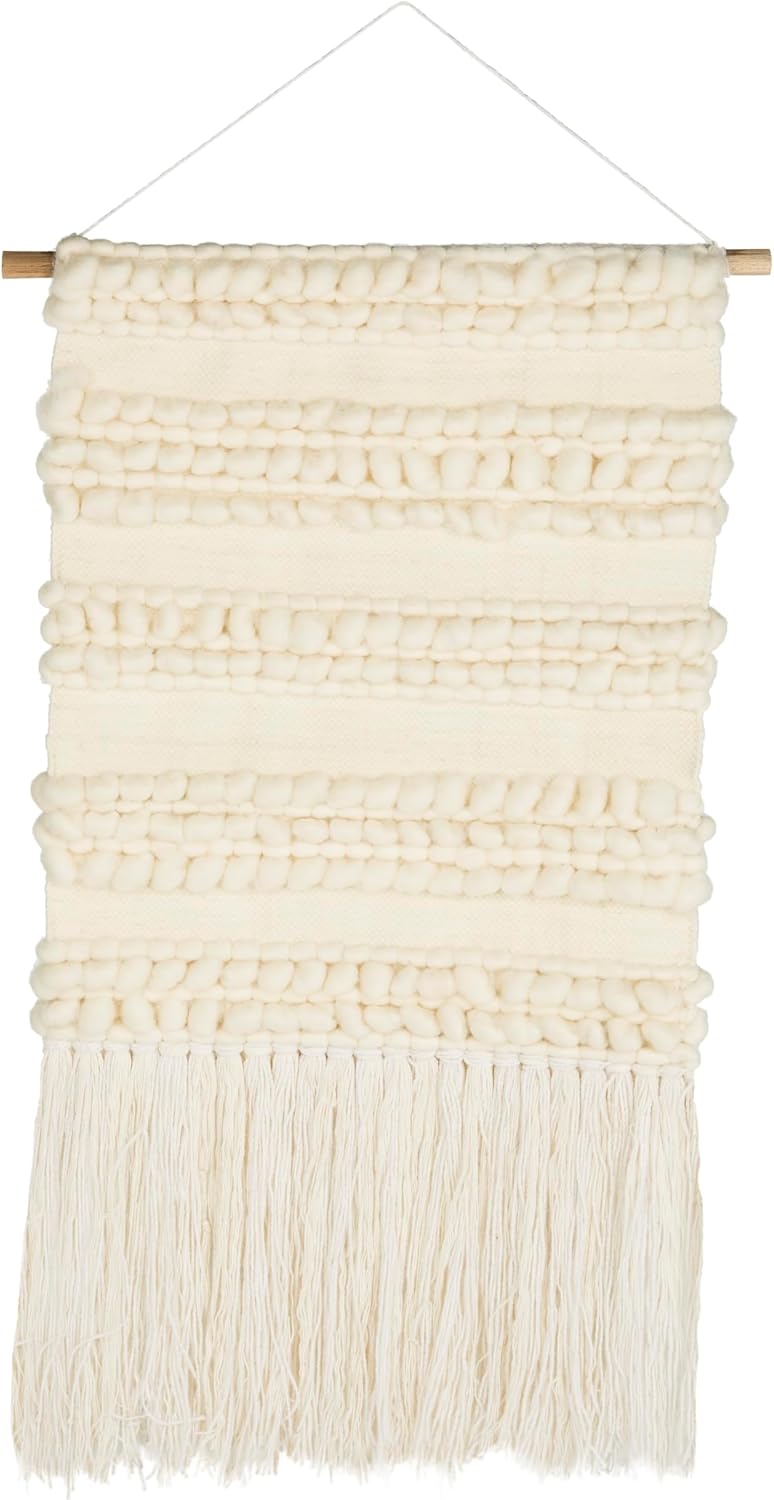 SAFAVIEH Home - Sedona Ivory Handwoven Wall Art Tapestry - Bohemian Southwestern Wool & Bamboo Fiber Hanging Décor, 24"W x 36"H (SWA108-2)