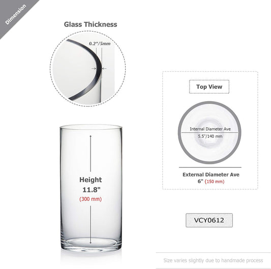 WGV Cylinder Glass Vase, Width 6", Height 12", [Different Heights Available] Clear Container Terrarium for Wedding Centerpiece, Party Event, Home Decor, 1 Piece