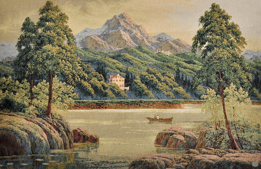AureoMadis Large Vintage Woven Tapestry Wall Hanging 41.5" x 28" | Fine Art Jacquard Alpine Lake Mountain Landscape Decor | Classic Victorian Style, TC Lined with Dual Rod Pockets