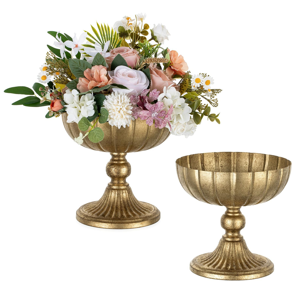 NUPTIO Gold Compote Vase for Centerpiece, 8.5" Wide Opening, 10 Pcs