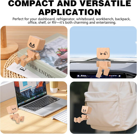 Shaking Wooden Man, Shaking Wooden Man Figurine for Car Dashboard with 12PCS, Funny Cars Ornaments Wood Desktop Decor,Car Dashboard Accessories and Desk Decoration