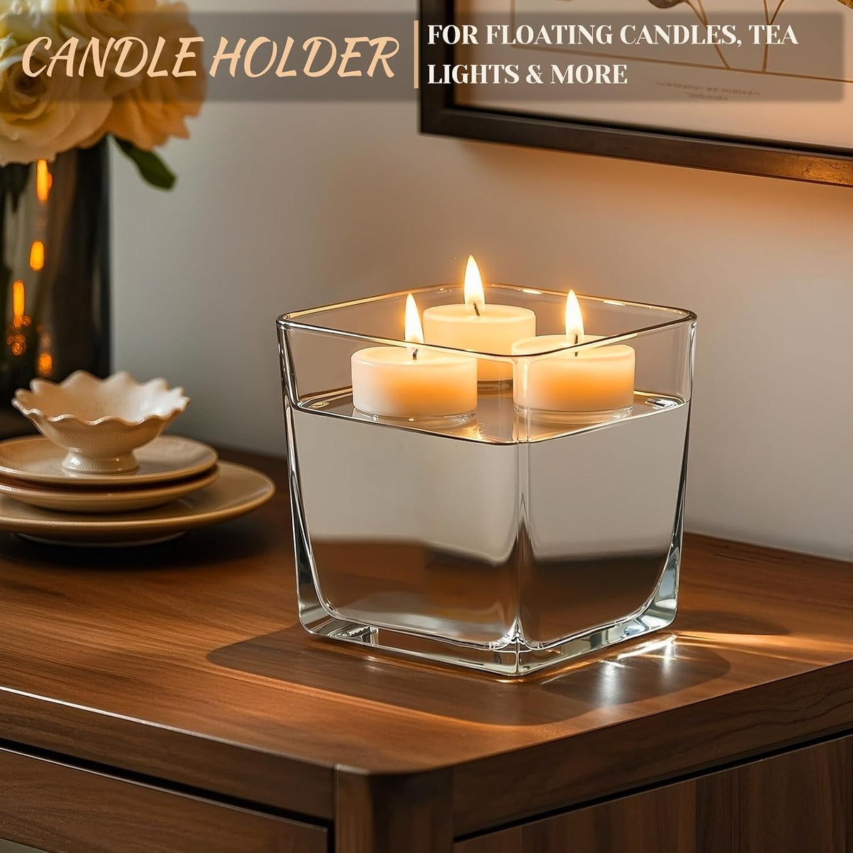 CONNOO 6 Pack 5" x 5" x 5" Clear Square Glass Vase for Centerpieces